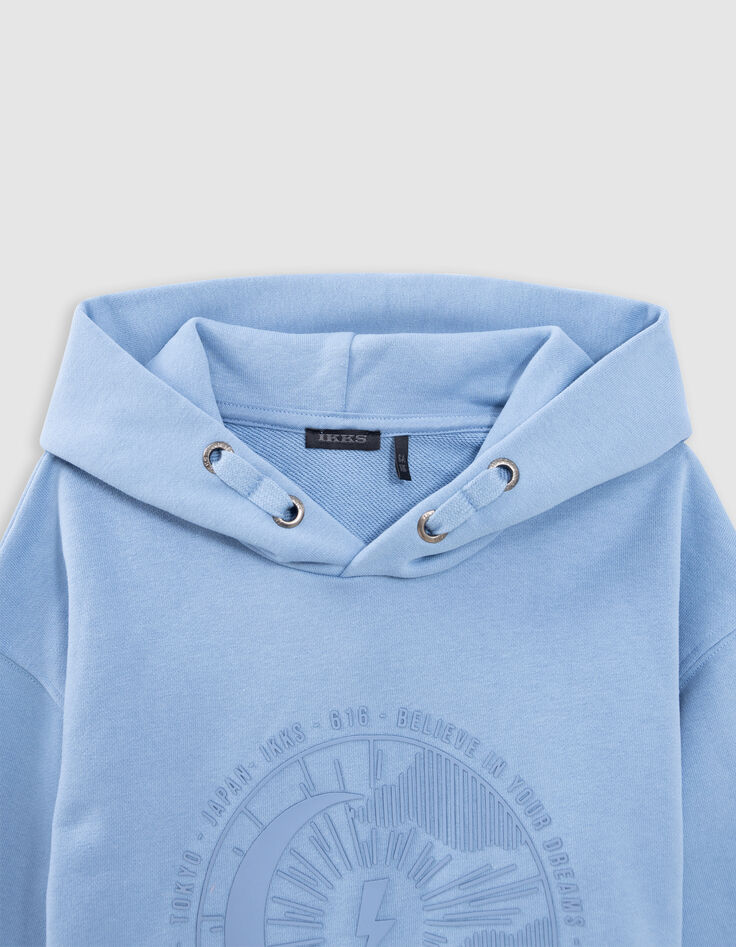 Sweat bleu à capuche motif soleil-lune garçon-4