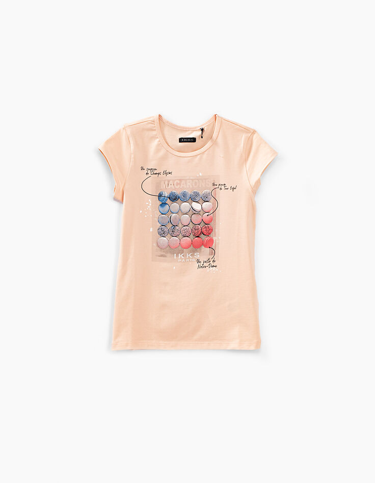 Girls’ powder pink macaron image T-shirt -1