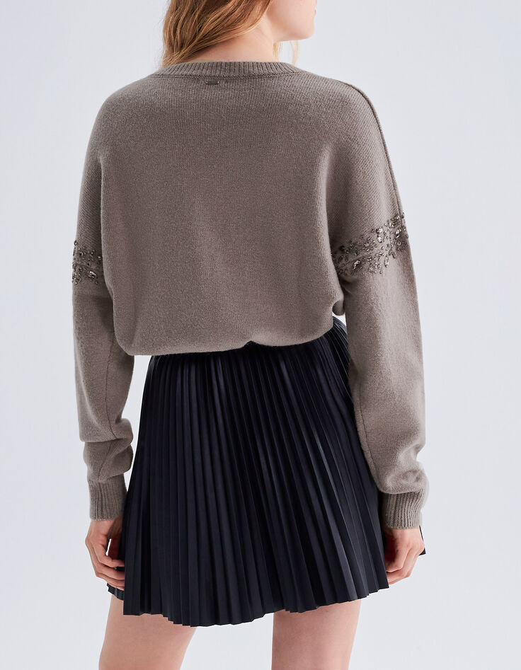 Women’s beige knit sweater with diamante armholes-2