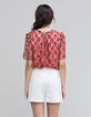 Blusa holgada de mujer en voile estampado entramado rojo-3