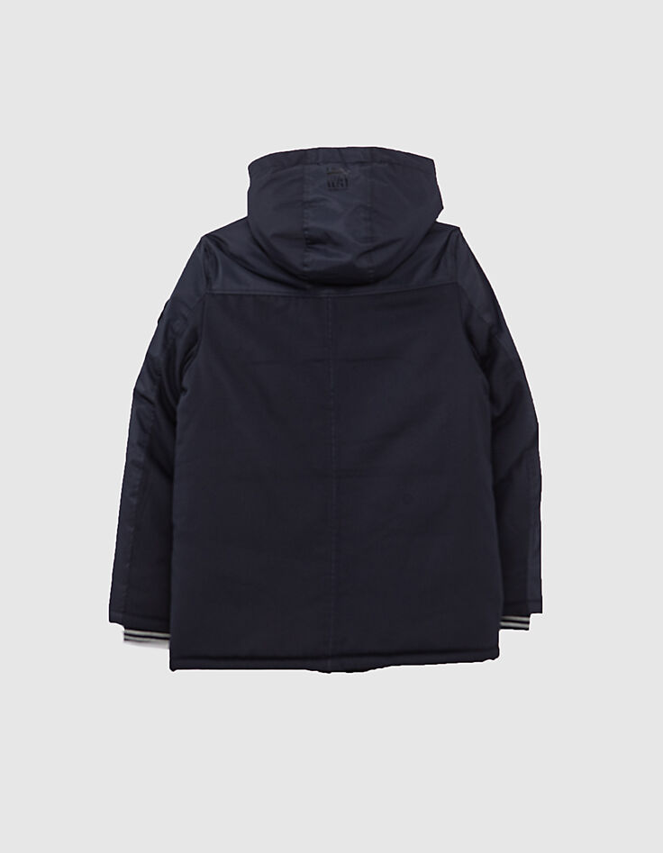 Parka navy bi mati&egrave;re &agrave; capuche fourr&eacute;e gar&ccedil;on -3