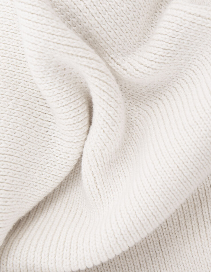 Pull blanc cass&eacute; tricot boutons &eacute;paule Homme-7