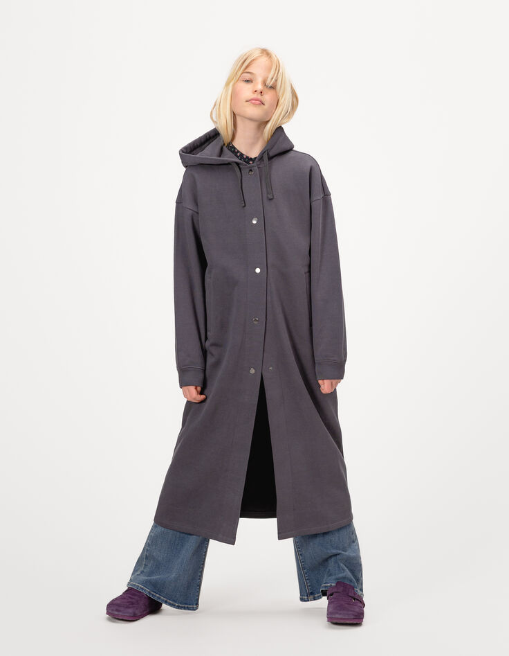 Girls’ grey midi-length hooded cardigan-2 Girls’ grey midi-length hooded cardigan-2