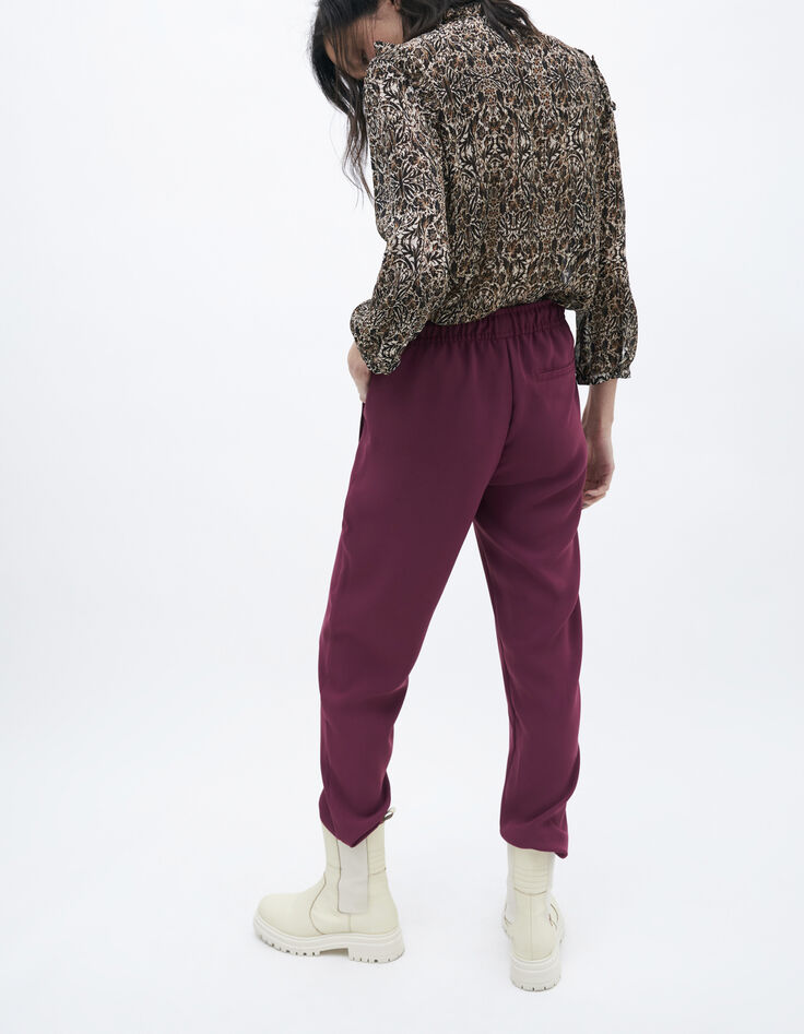 Violet geklede rechte broek in crêpe dames-3
