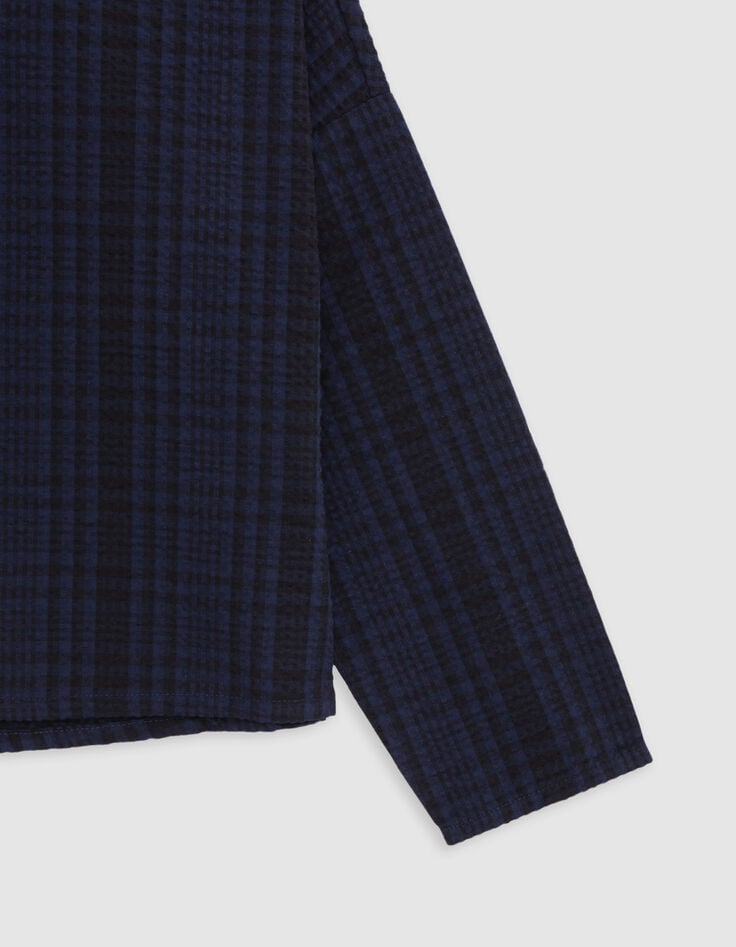 Girl's navy check cropped shirt-4 Girl's navy check cropped shirt-4