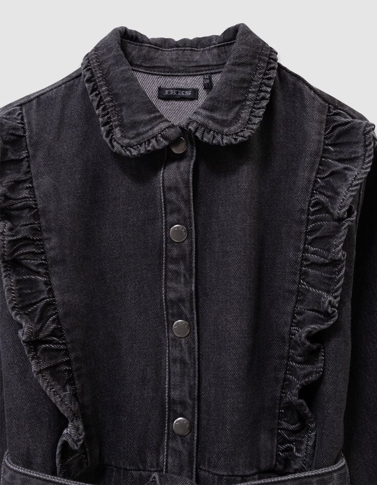 Robe en jean gris ceinturée détails volants fille-5