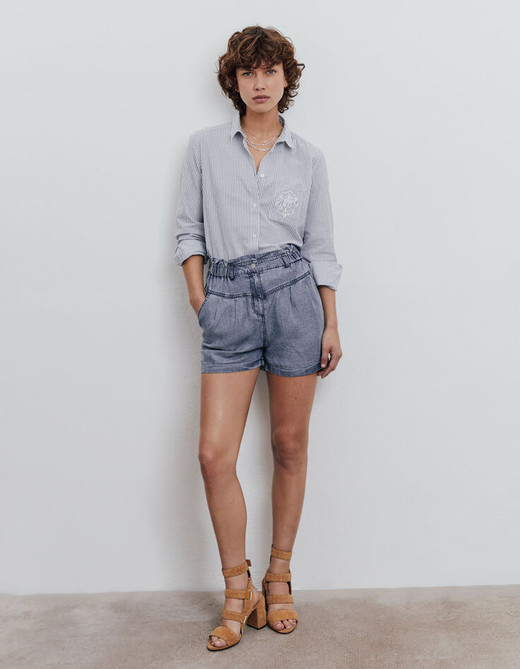 Women’s striped metallic thread shirt, chest insignia-7
