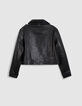 Veste cuir noir bavolet et poche biais Femme-8