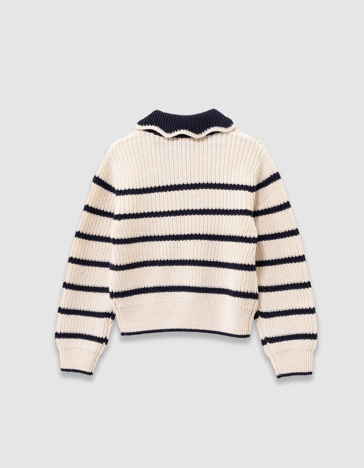 Pull écru tricot col marine lettre sequins fille-4 Pull écru tricot col marine lettre sequins fille-4