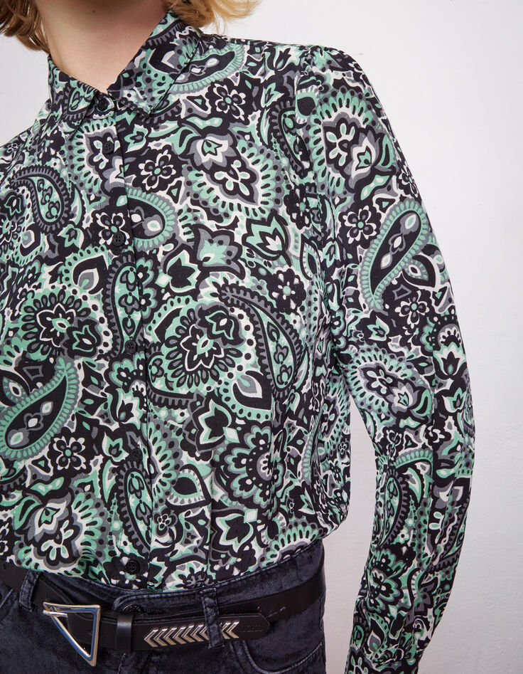 Grüne, lange Damenviskosebluse mit Paisleyprint-4