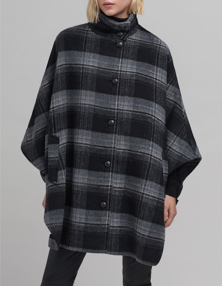 Oversized grijze geruite cape voor dames-2