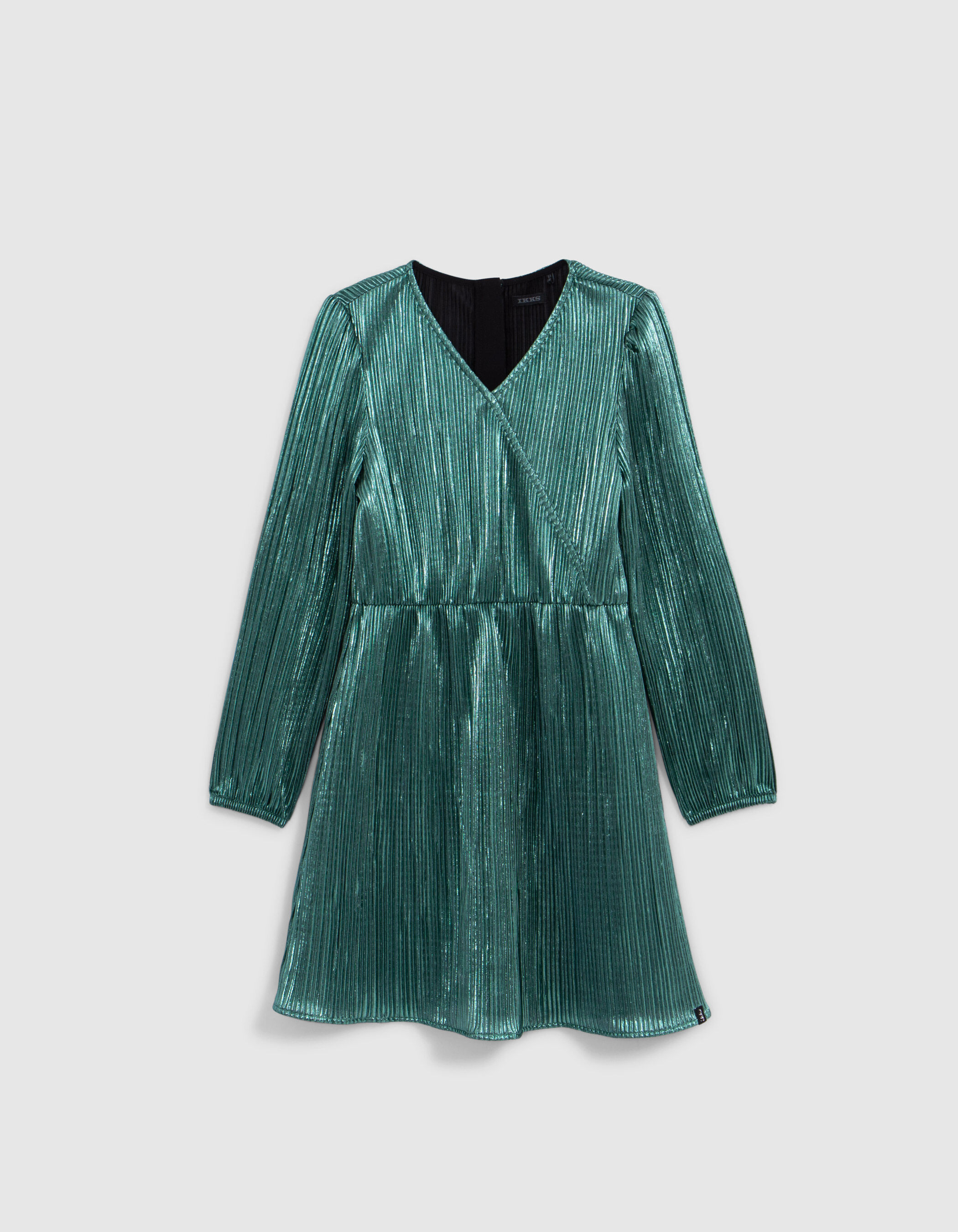 Robe courte verte plissee lamee IKKS