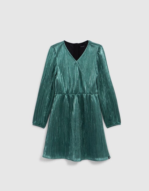 Korte groene jurk in geplooid lamé Korte groene jurk in geplooid lamé - IKKS