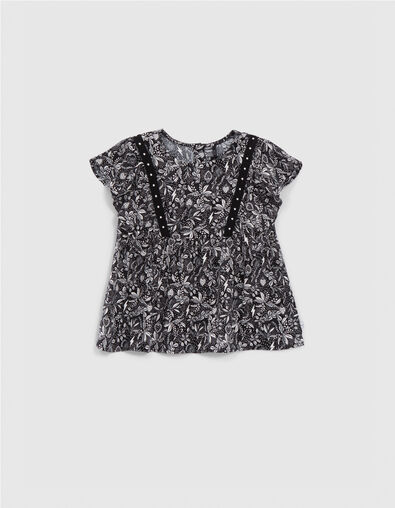 Schwarze Mädchenbluse, LENZING™ ECOVERO™, Dschungel-Print - IKKS