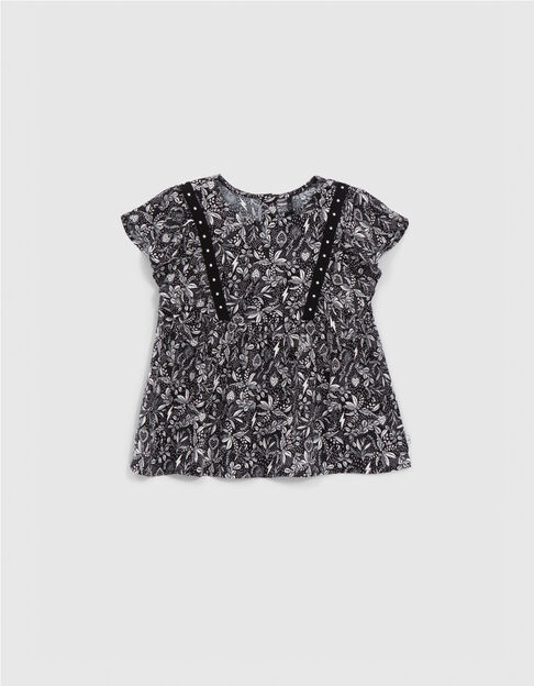 Schwarze Mädchenbluse, LENZING™ ECOVERO™, Dschungel-Print - IKKS