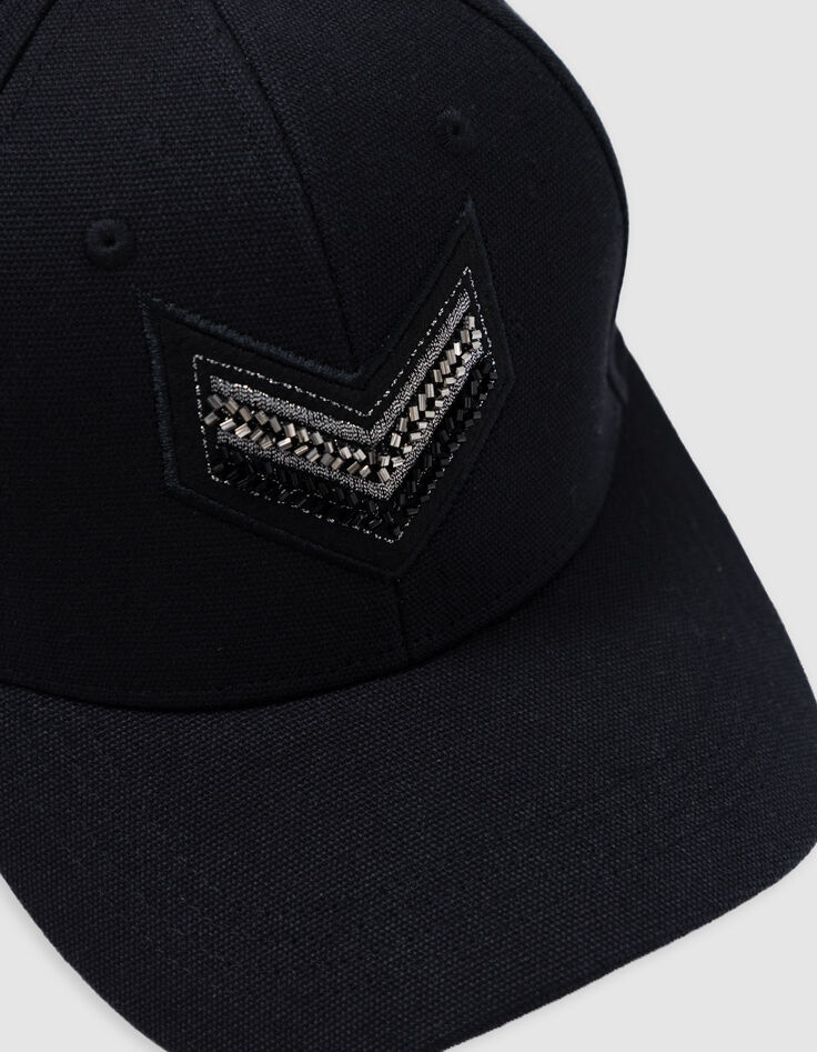 Schwarze Mütze für Damen mit Chevron-Stickerei-4
