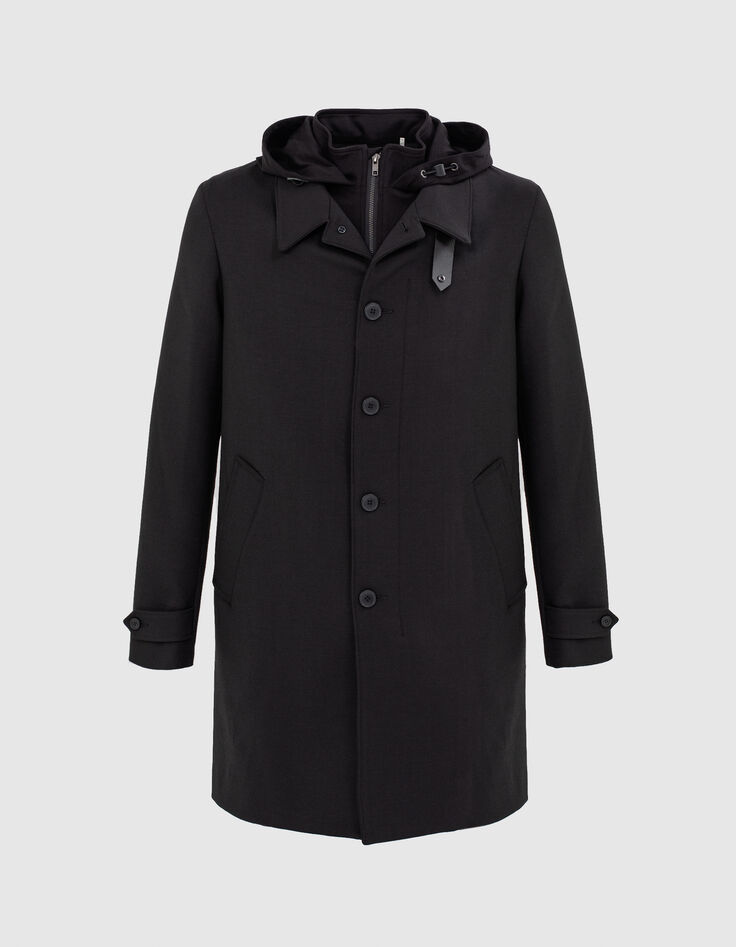 Men&rsquo;s black trench coat with detachable hood facing-7