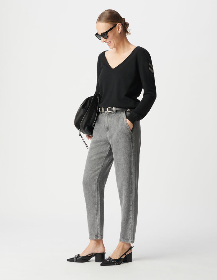 Pull maille tricot noir bijoux esprit militaire femme-2