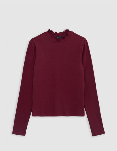 Bordeauxrood ribgebreid T-shirt voor meisjes - IKKS
