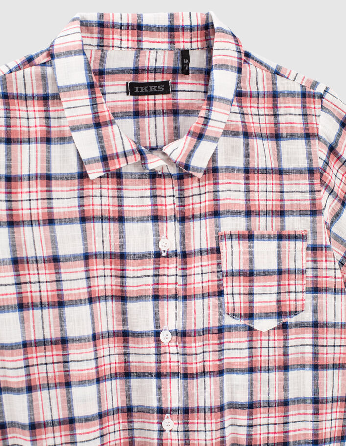 Girls’ white shirt to knot with pink check - IKKS