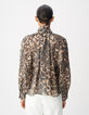 Blouse marron col lavalli&egrave;re motif l&eacute;opard Femme-3