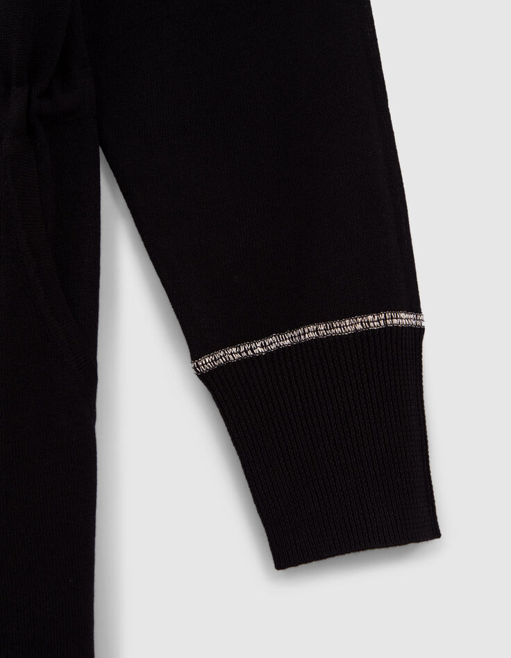 Cardigan mi-long noir tricot à capuche Femme-4