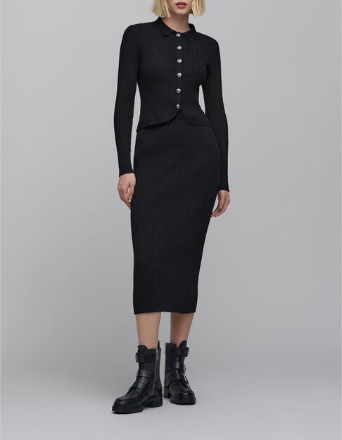 Women's black rib-knit tube skirt - IKKS