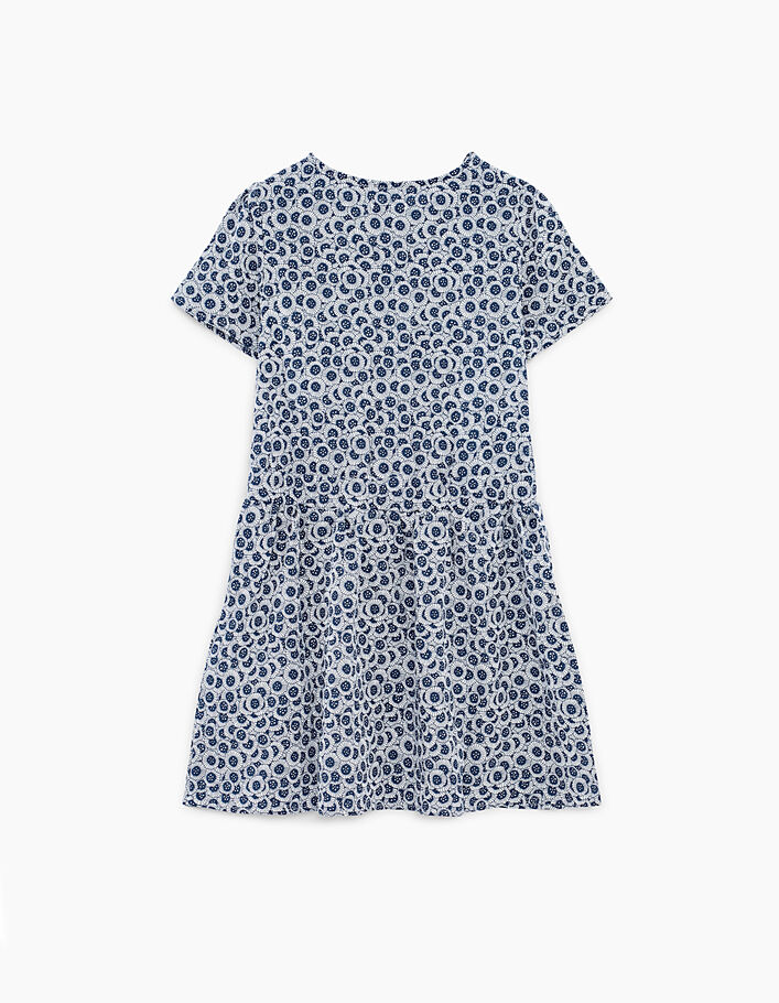 Marineblaues Mädchenkleid mit Aquatikblumenprint - IKKS