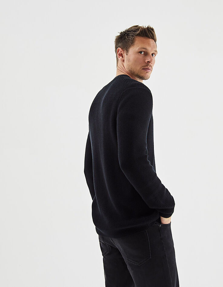 Men's black knit V-neck sweater-3