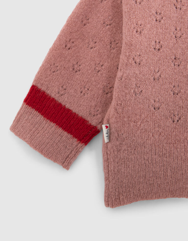 Open gebreid roze vest met rits voor babymeisje-4