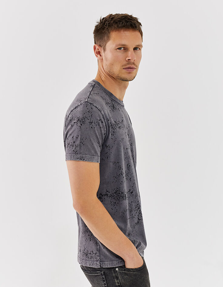 Mittelgraues Herren-T-Shirt, Tie-and-Dye-Tachismus-Effekt-2 Mittelgraues Herren-T-Shirt, Tie-and-Dye-Tachismus-Effekt-2