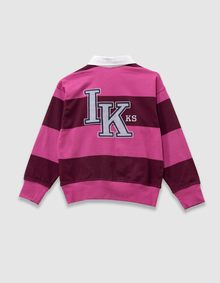 Polo rose coton bio rayures bordeaux col blanc fille-5 Polo rose coton bio rayures bordeaux col blanc fille-5