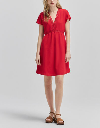 Damen-Kleid Rote recycelt mit Spitzensaum - IKKS