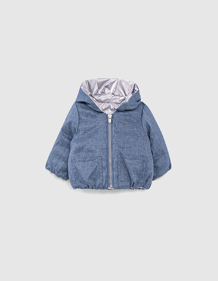Doudoune réversible argent et Tencel® bleu bébé fille-2 Doudoune réversible argent et Tencel® bleu bébé fille-2