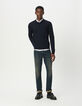 Pull en laine marine tricot fin col V Homme-1