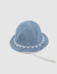 Omkeerbare hoed wit en blauw geborduurd babymeisjes-4
