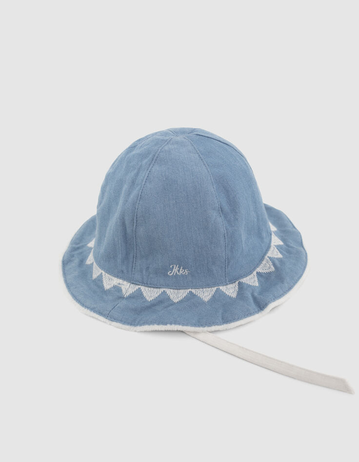 Omkeerbare hoed wit en blauw geborduurd babymeisjes-4