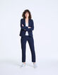 Veste tailleur mi-longue en crêpe marine femme-6
