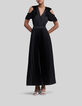 Robe longue noire recyclée plissée découpes côtés Femme-1