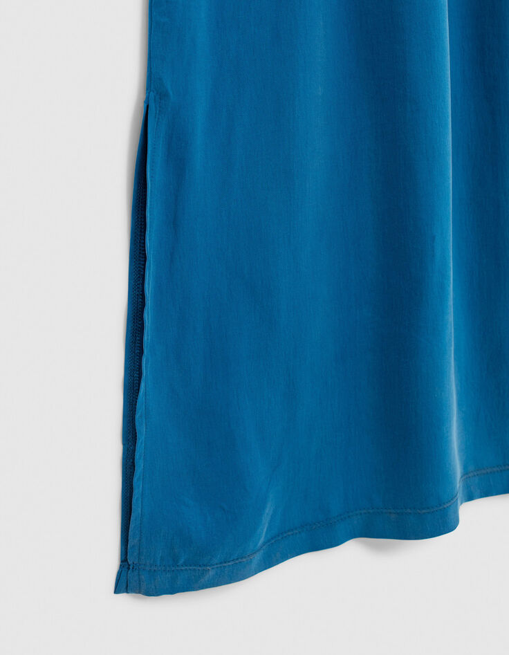 Robe midi en cupro viscose bleu ouverture dos femme-5