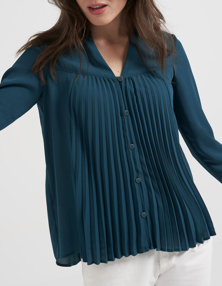 I.Code sea green shirt with pleats and studded collar-1