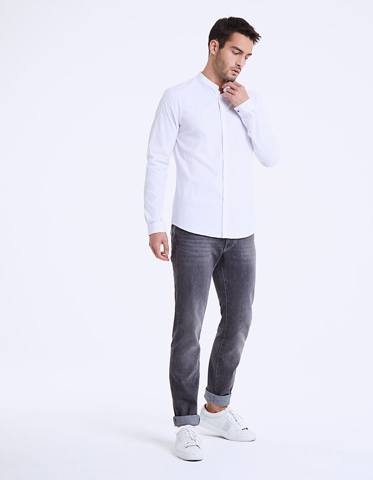 Chemise slim blanche à col Mao homme-6