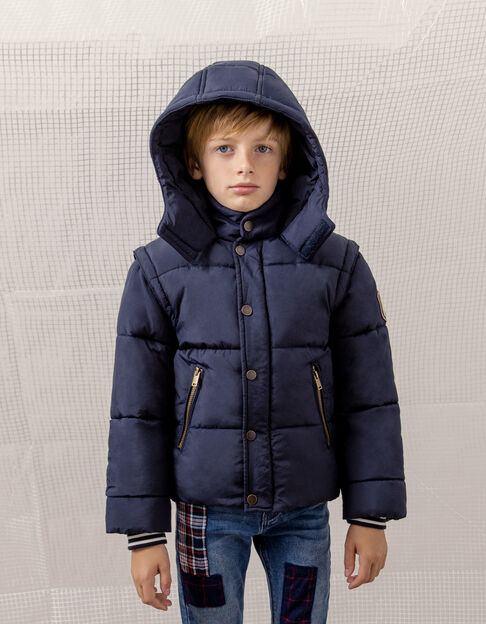 Boys' navy fur-lined hooded padded jacket