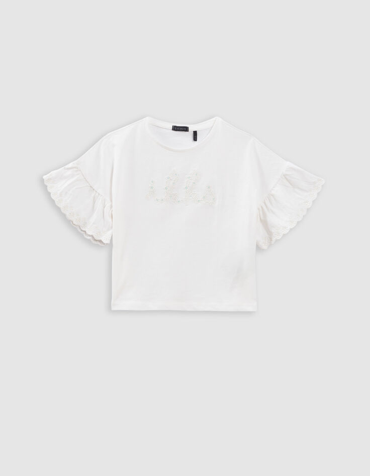 T-shirt écru coton bio brodé IKKS écru fille-2