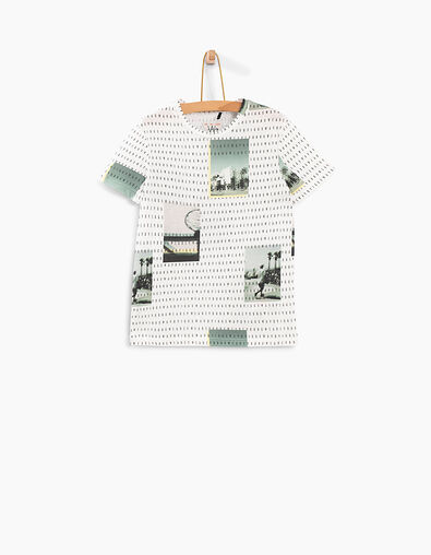 Camiseta blanco óptico fotos y letras niño  - IKKS