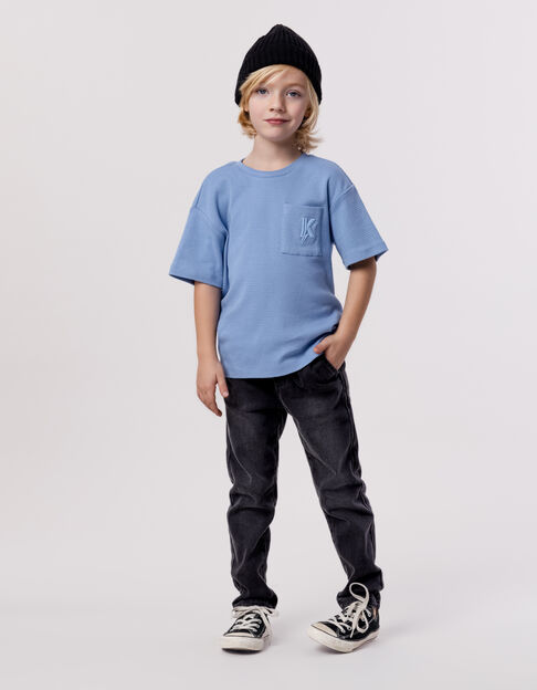 Camiseta azul jacquard bolsillo bordado niño - IKKS