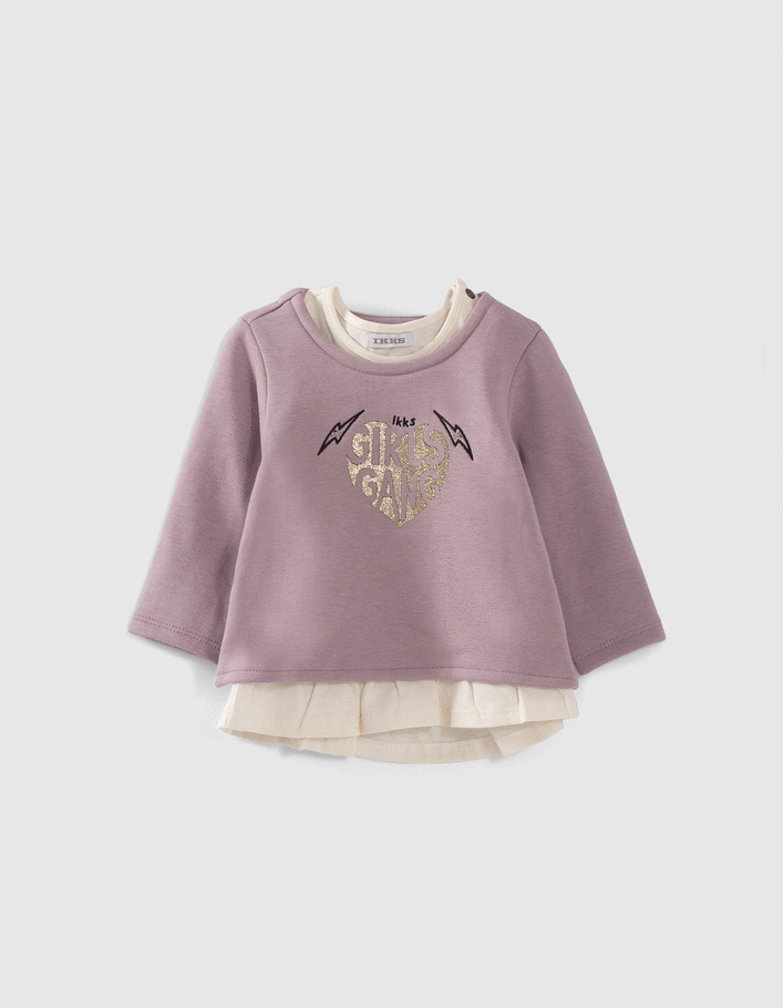 Baby girls’ 2-in-1 violet sweatshirt/ecru T-shirt-1