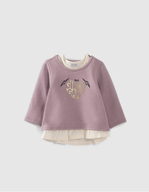 Baby girls’ 2-in-1 violet sweatshirt/ecru T-shirt - IKKS