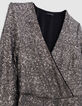 Robe portefeuille grise brod&eacute;e sequins m&eacute;tallis&eacute;s Femme-3