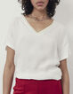 Gebroken witte top cupro en viscose gedrapeerd opzij-1
